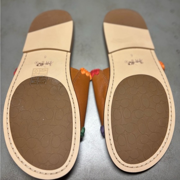 Coach Men's Pride Burnished Amber Leather Crochet Trimmed Slides, Size 10 - Picture 7 of 8